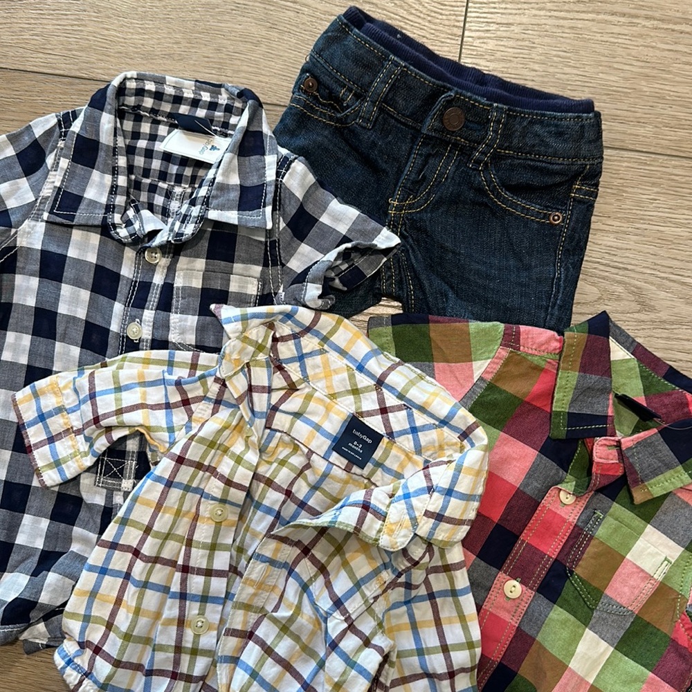Baby Gap 0-3 set with jeans and 3 plaid onsite